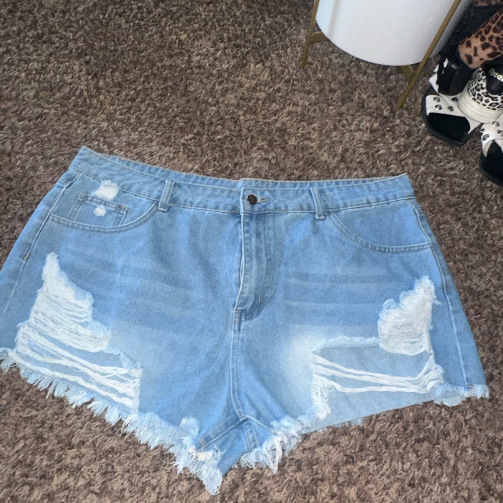 SHEIN Blue Jean Shorts Distressed Frayed Hem